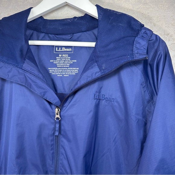 L.L. Bean Navy Blue Hooded Windbreaker Weatherproof Rain Jacket Mens Medium Reg - Picture 3 of 7